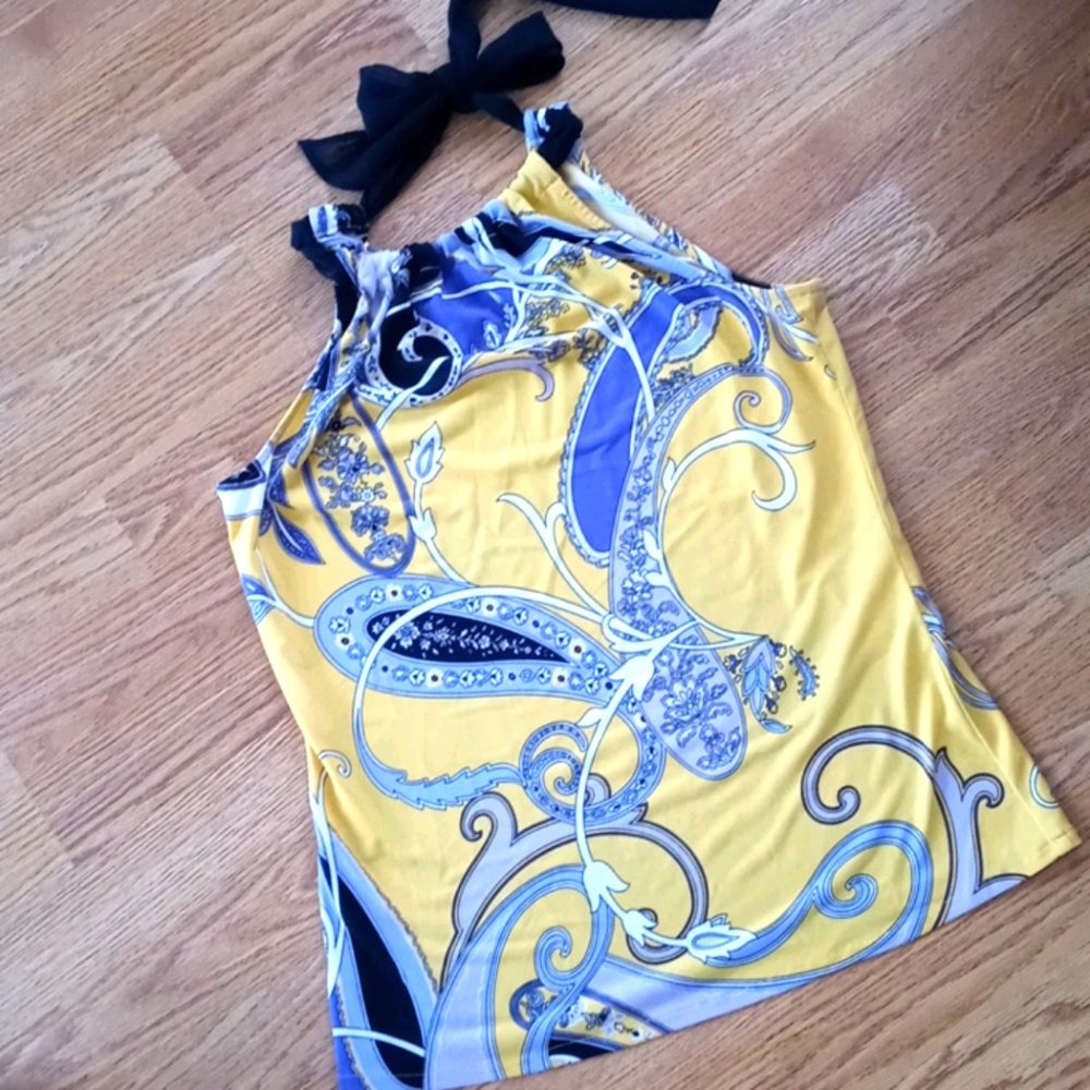 Tahari Halter Blouse Yellow Purple XS
